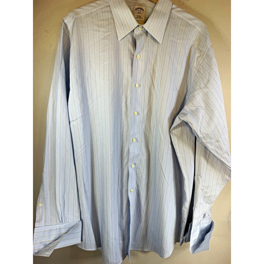 Brooks Brothers 346 Men's 17 36 Blue/White/Gray Striped Non-Iron Shirt